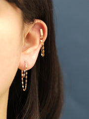 14K Gold Stick Long Chain Cartilage Earring 20G18G