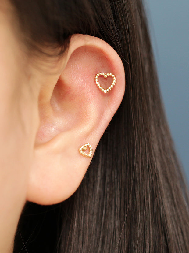 14K Gold Bubble Heart Cartilage Earring 20G18G