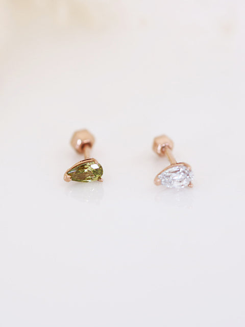 14K Gold Teardrop Cubic Cartilage Earring 18G16G