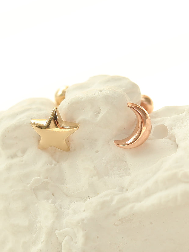 14K Gold Moon & Star Cartilage Earring 20g