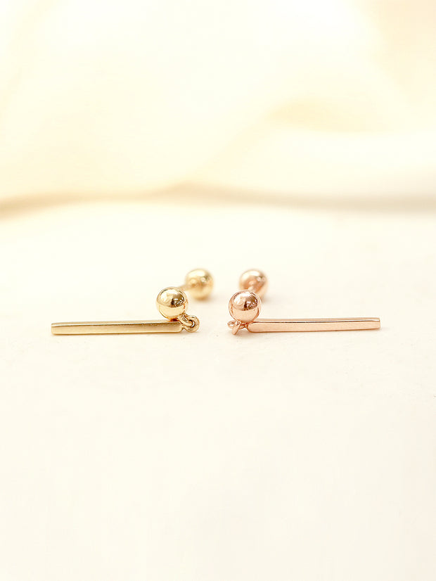14K Gold Ball Long Stick Cartilage Earring 20G18G16G