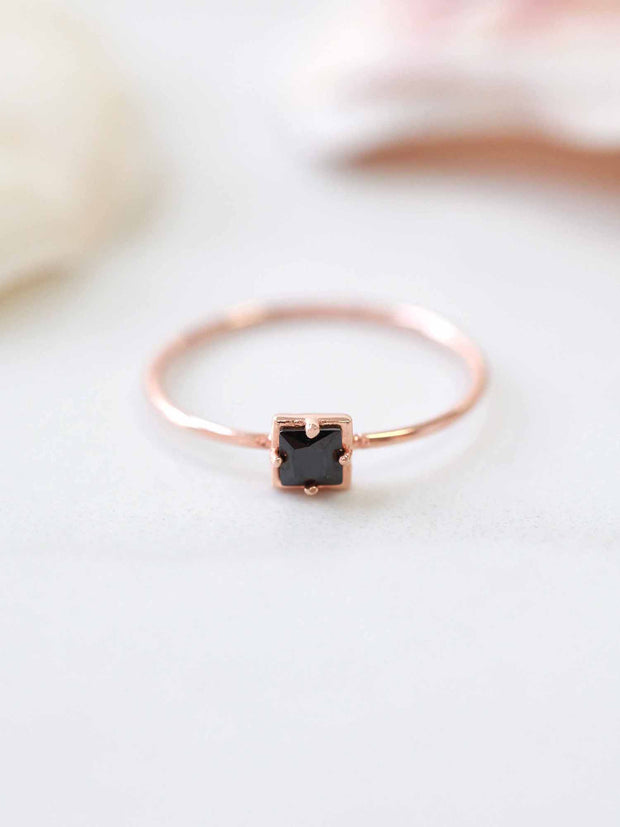 14K Gold Square Black Cubic Zirconia Ring