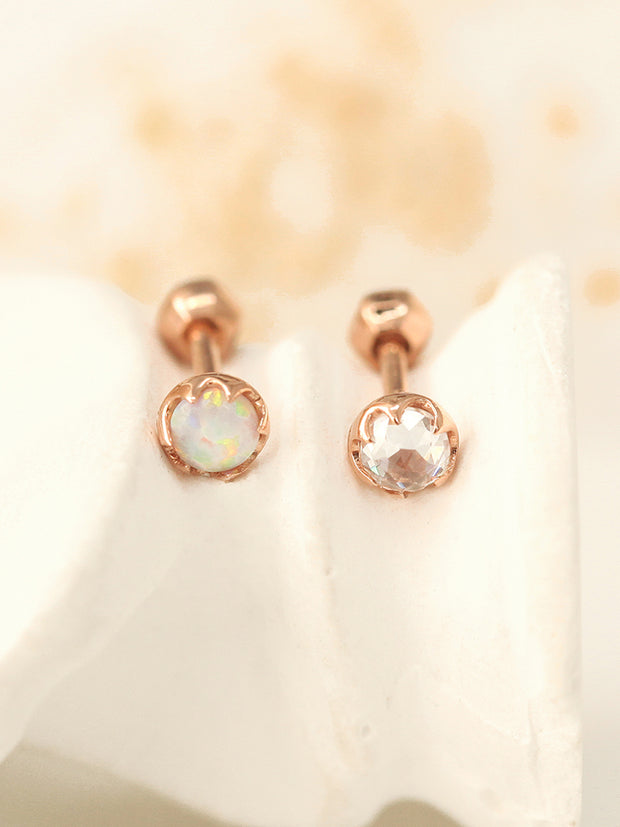 14K Gold Vintage Opal Cubic Cartilage Earring 18G16G