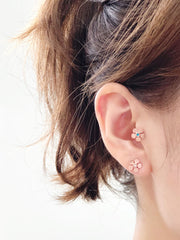 14K Gold Open Flower Cartilage Earring 18G16G
