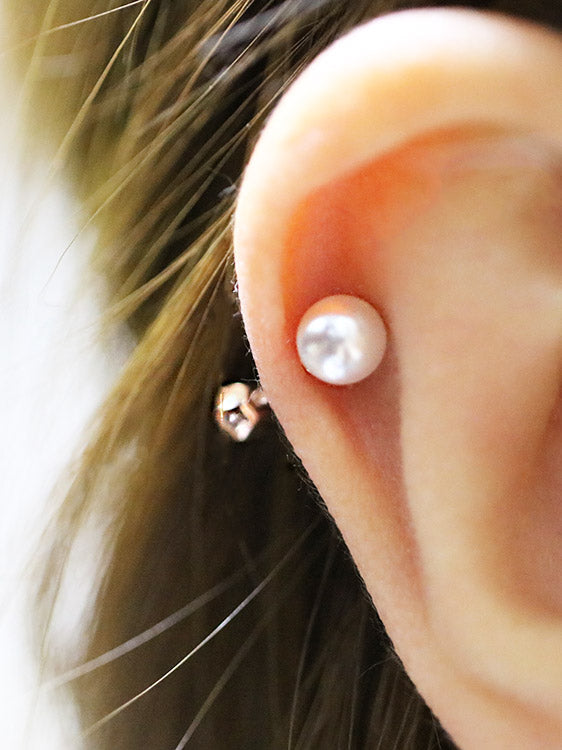 14K Gold Pearl Cartilage Earring 18G