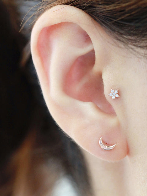 14K Gold Plain Crescent Cartilage earring 18g16g