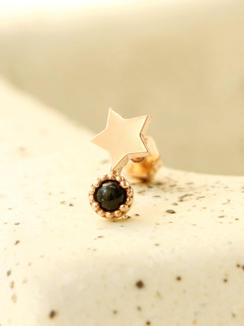 14K Gold Bling Black Onyx Star Cartilage Earring 18g