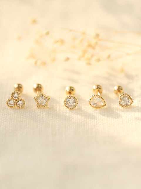 14K gold figure cz cartilage earring 20g