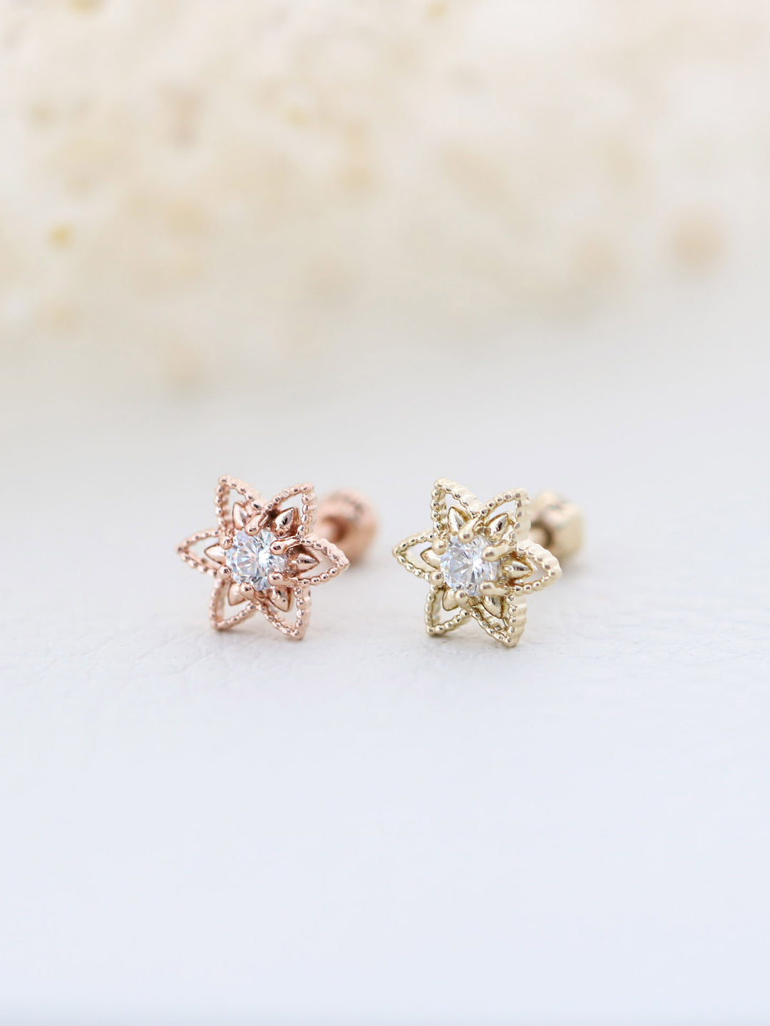 14K Gold Bling Flower Cartilage Earring 18G16G