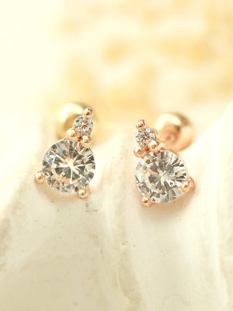 14K Gold Double Round Cubic Cartilage Earring 20G18G