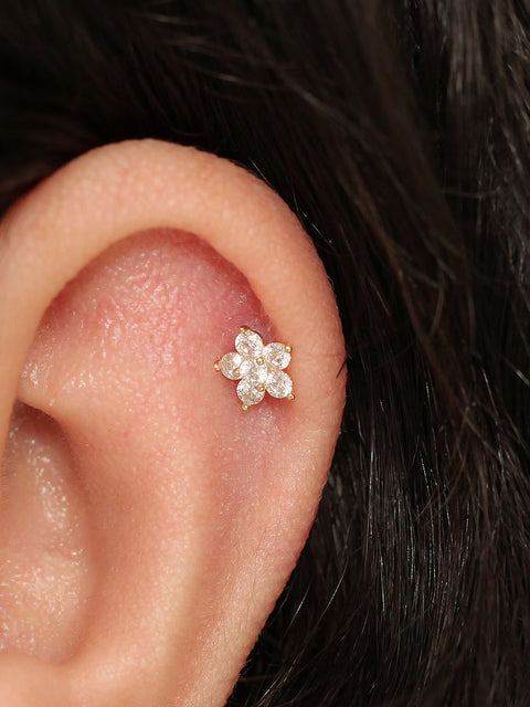 14K gold Best Flower cartilage earring 20g