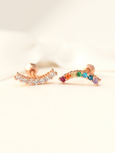 14K gold Rainbow cartilage earring 18g16g