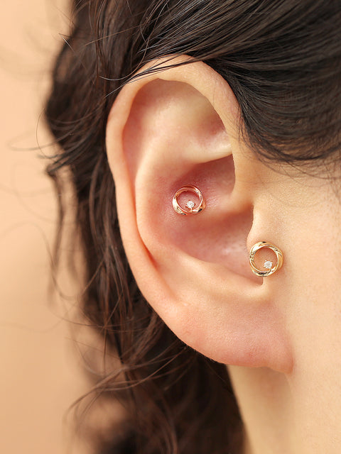 14K Gold Circle Cubic cartilage earring 20g