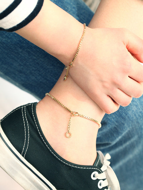 14K Gold Box Chain Anklet