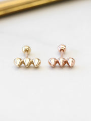 14K Gold Triangular Pyramid Cartilage Earring 18G16G