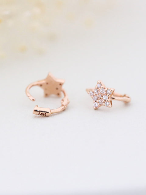 14K Gold Star Hoop Earring