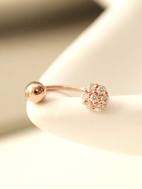 14K Gold Mini Flower Curve Piercing 20G