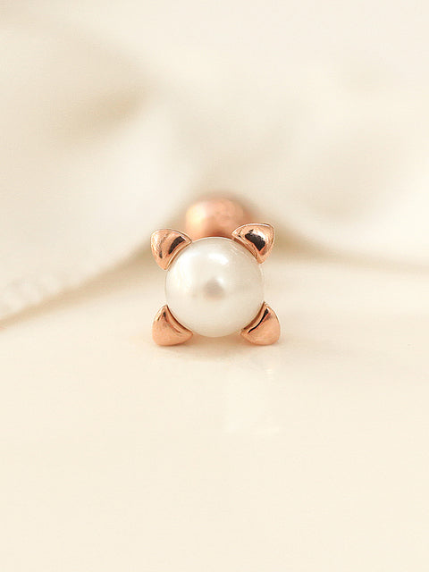 14K Gold Pearl Cartilage Earring 18G16G