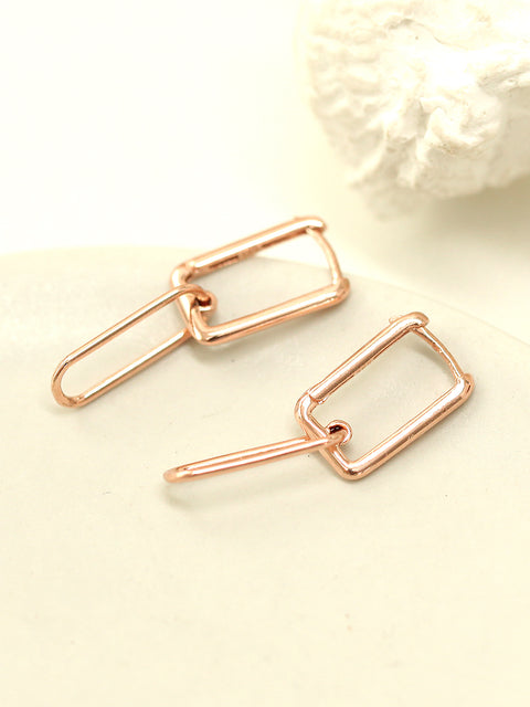 14K Gold Drop Round Square Hoop Earring