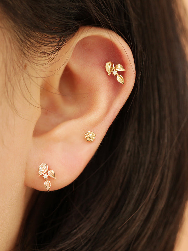 14K Gold Leaf Cartilage Earring 20G