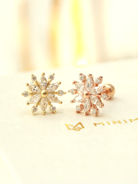14K Gold Crystal Snow Cubic Cartilage Earring 20G