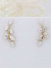 14K Gold Long Leaf CZ Cartilage Earring 18G16G