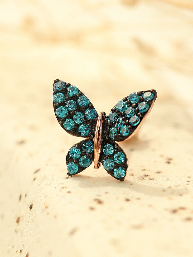 14K gold Bling Blue Butterfly cartilage earring 20g
