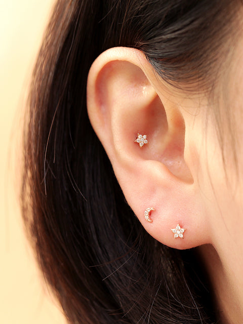14K gold Minimi Cubic Star & Moon cartilage earring 20g