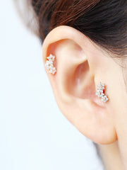 14K Gold Triple Flower Point Cartilage Earring 18G16G
