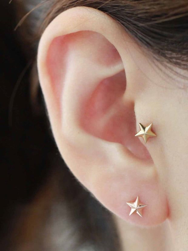 14K Gold Star Cartilage Earring 18G16G