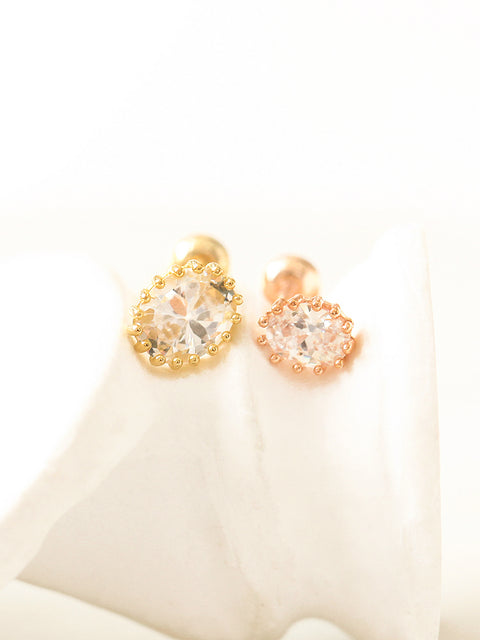 14K gold Round Cubic cartilage earring 20g