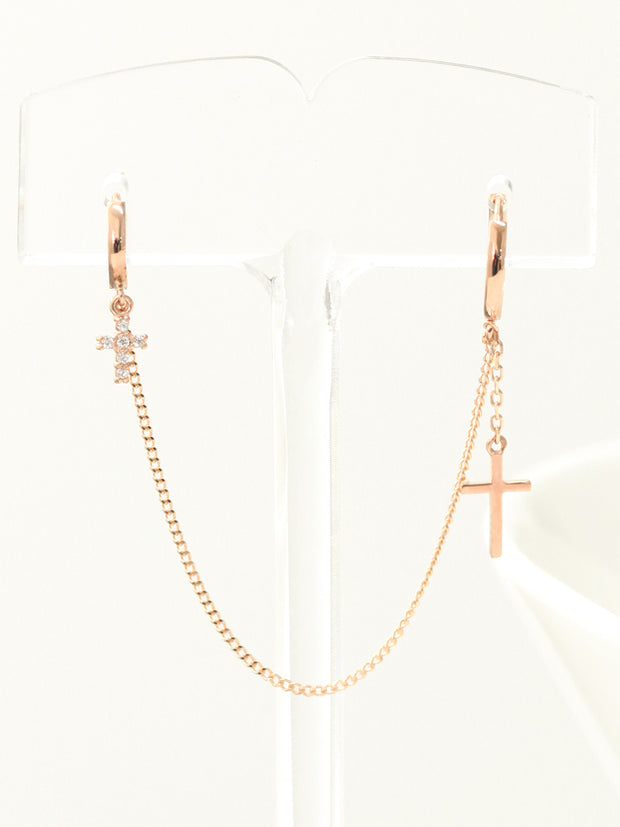 14K Gold Cross Hoop Earring