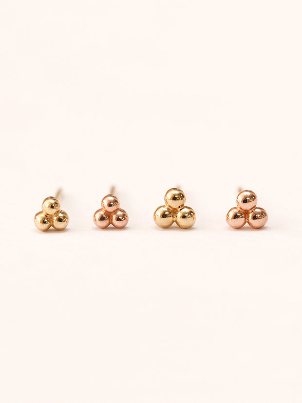 14K Gold Triangle Balls Stud Earring