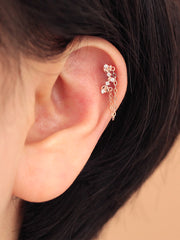 14K gold Laurel Drop Chain cartilage earring 20g