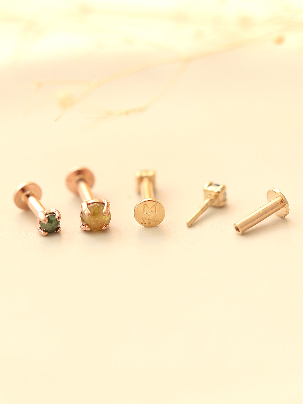 14K Gold Rough Diamond Internally Labret Piercing 18G16G – MinimalBijoux