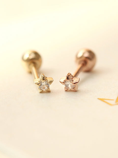 14K gold Mini Cubic Star cartilage earring 20g