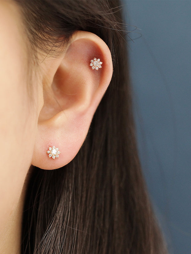 14K Gold Mini Sun Flower Cartilage Earring 20G18G