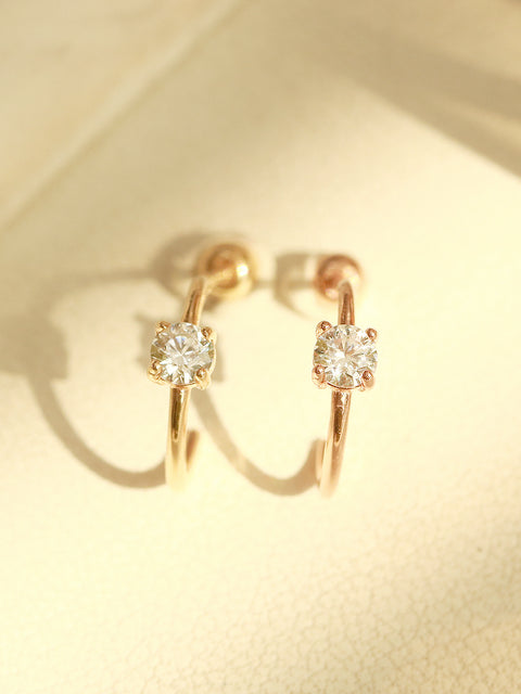 14K Gold Round Cubic Half Hoop Cartilage Earring 20G18G16G