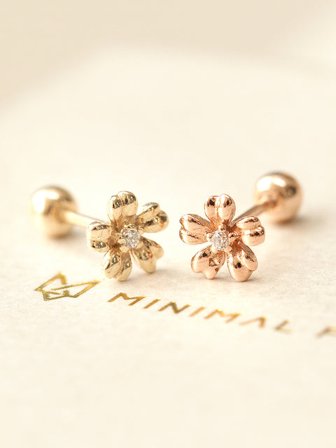 14K Gold Mini Cubic Flower Cartilage Earring 20G18G16G