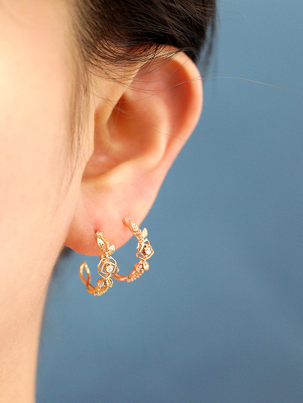 14K Gold Rose Cubic Curve Cartilage Earring 20G18G16G