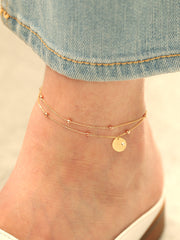 14K Gold Coin Cutting Ball Anklet