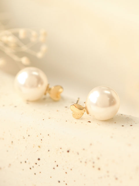 14K Gold Mini Heart Pearl Earring