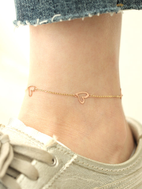 14K Gold Lovely Heart Chain Anklet Bracelet