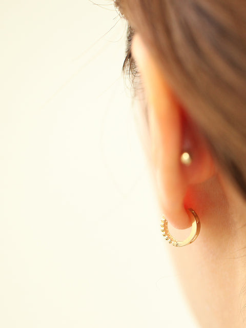 14K Gold CZ and Ball Hoop Earring