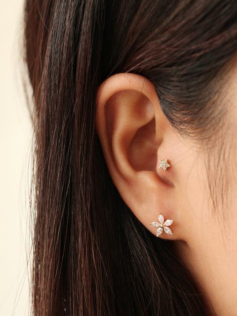 14K gold Double Flower Cartilage Earring 18g16g