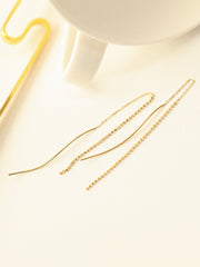 14K Gold Wave Threader Long Chain Threader Earring