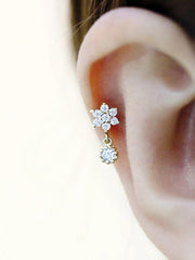 14K Gold Lovely Flower Drop Cartilage Earring 18g16g
