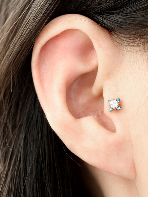 14K Gold Point Blue cartilage earring 18g16g