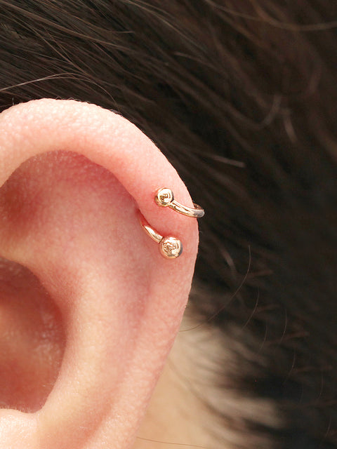 14K Gold Twist Ball Cartilage Helix Earring 16G