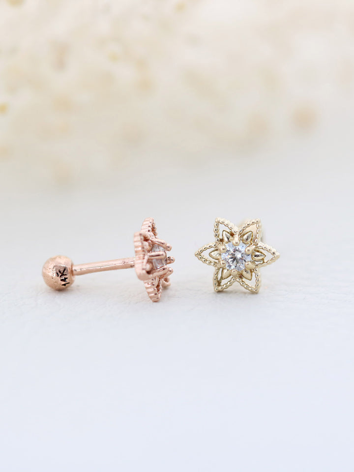 14K Gold Bling Flower Cartilage Earring 18G16G